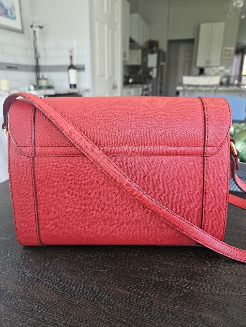MCM Red Saffiano Leather Shoulder Crossbody Bag - Picture 9 of 10